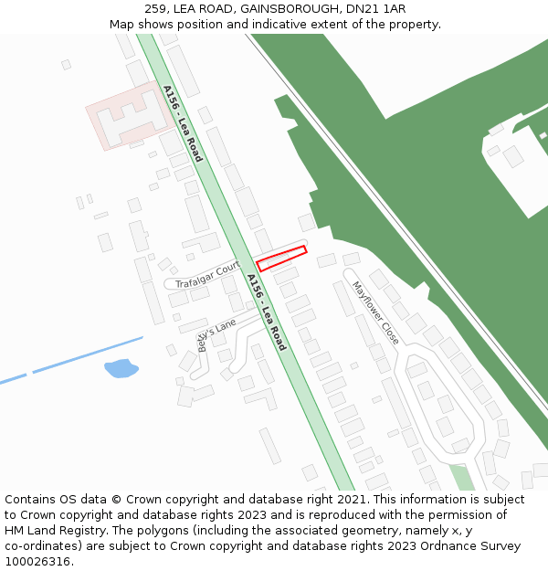259, LEA ROAD, GAINSBOROUGH, DN21 1AR: Location map and indicative extent of plot