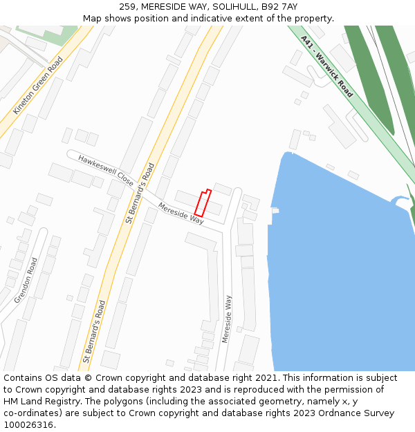 259, MERESIDE WAY, SOLIHULL, B92 7AY: Location map and indicative extent of plot