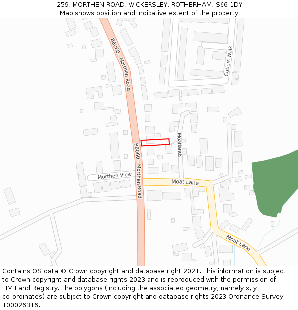 259, MORTHEN ROAD, WICKERSLEY, ROTHERHAM, S66 1DY: Location map and indicative extent of plot