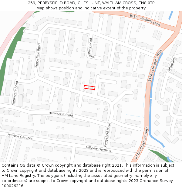 259, PERRYSFIELD ROAD, CHESHUNT, WALTHAM CROSS, EN8 0TP: Location map and indicative extent of plot