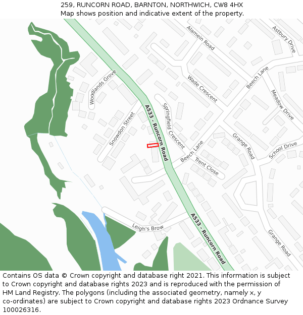 259, RUNCORN ROAD, BARNTON, NORTHWICH, CW8 4HX: Location map and indicative extent of plot