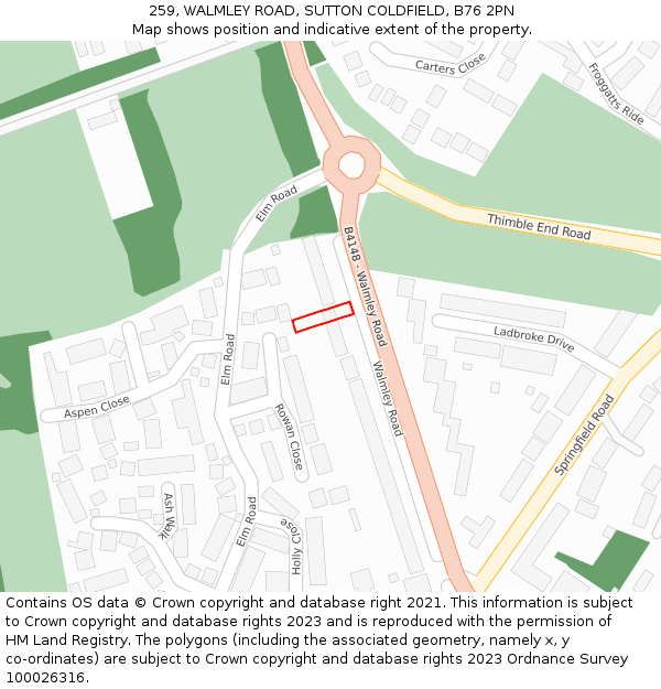 259, WALMLEY ROAD, SUTTON COLDFIELD, B76 2PN: Location map and indicative extent of plot