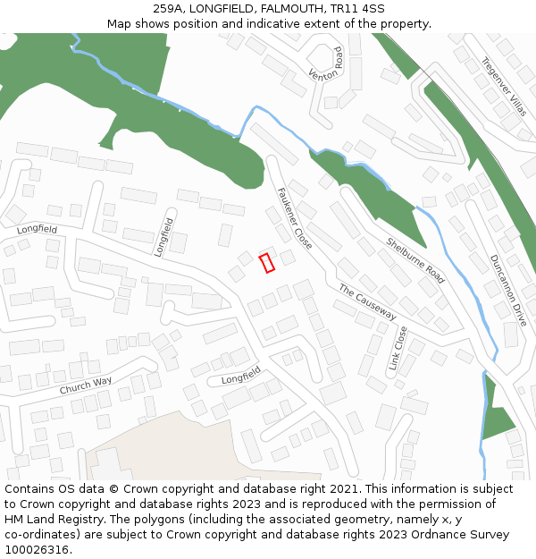 259A, LONGFIELD, FALMOUTH, TR11 4SS: Location map and indicative extent of plot