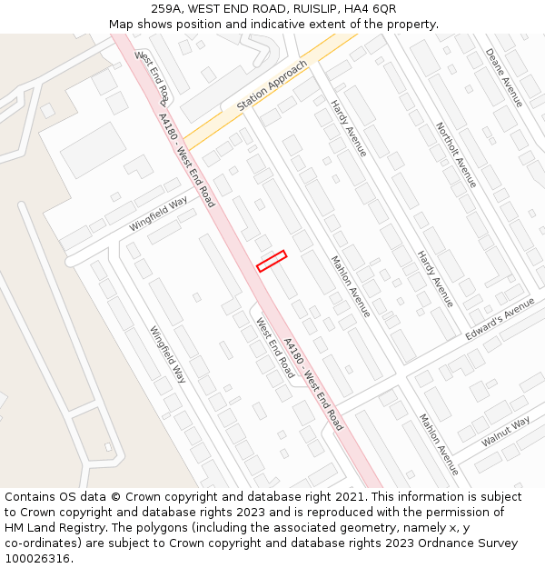 259A, WEST END ROAD, RUISLIP, HA4 6QR: Location map and indicative extent of plot