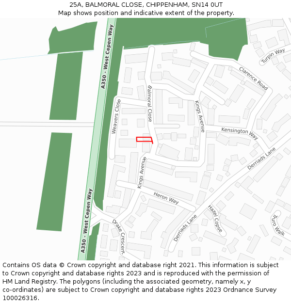 25A, BALMORAL CLOSE, CHIPPENHAM, SN14 0UT: Location map and indicative extent of plot