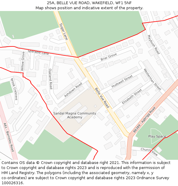 25A, BELLE VUE ROAD, WAKEFIELD, WF1 5NF: Location map and indicative extent of plot