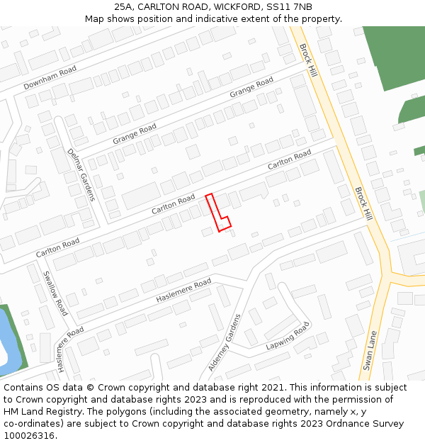 25A, CARLTON ROAD, WICKFORD, SS11 7NB: Location map and indicative extent of plot