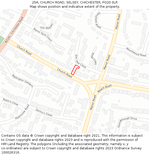 25A, CHURCH ROAD, SELSEY, CHICHESTER, PO20 0LR: Location map and indicative extent of plot