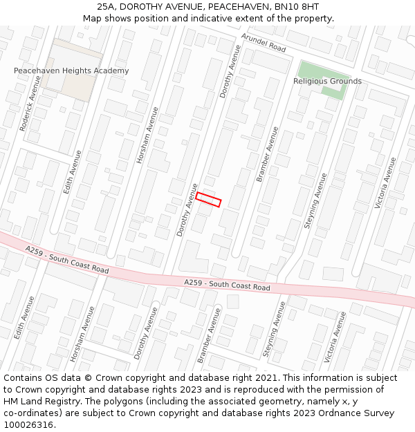 25A, DOROTHY AVENUE, PEACEHAVEN, BN10 8HT: Location map and indicative extent of plot