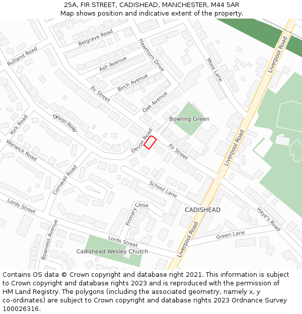 25A, FIR STREET, CADISHEAD, MANCHESTER, M44 5AR: Location map and indicative extent of plot