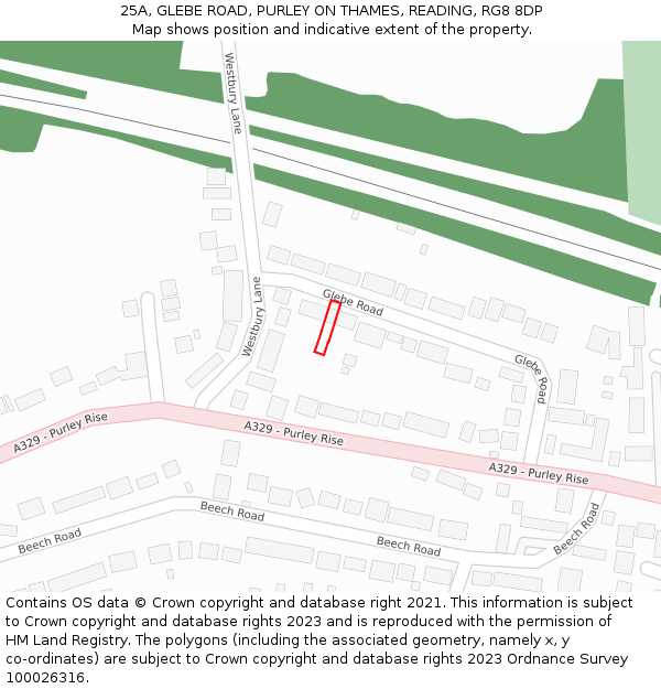 25A, GLEBE ROAD, PURLEY ON THAMES, READING, RG8 8DP: Location map and indicative extent of plot