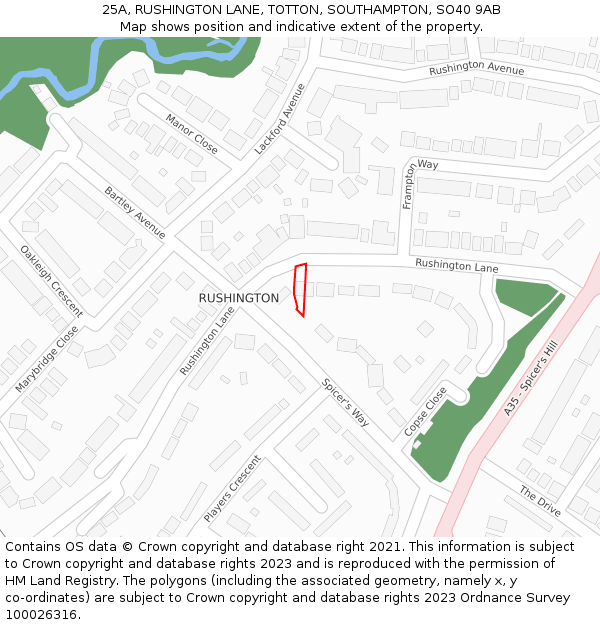 25A, RUSHINGTON LANE, TOTTON, SOUTHAMPTON, SO40 9AB: Location map and indicative extent of plot