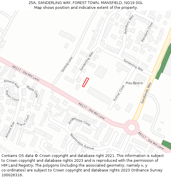 25A, SANDERLING WAY, FOREST TOWN, MANSFIELD, NG19 0GL: Location map and indicative extent of plot