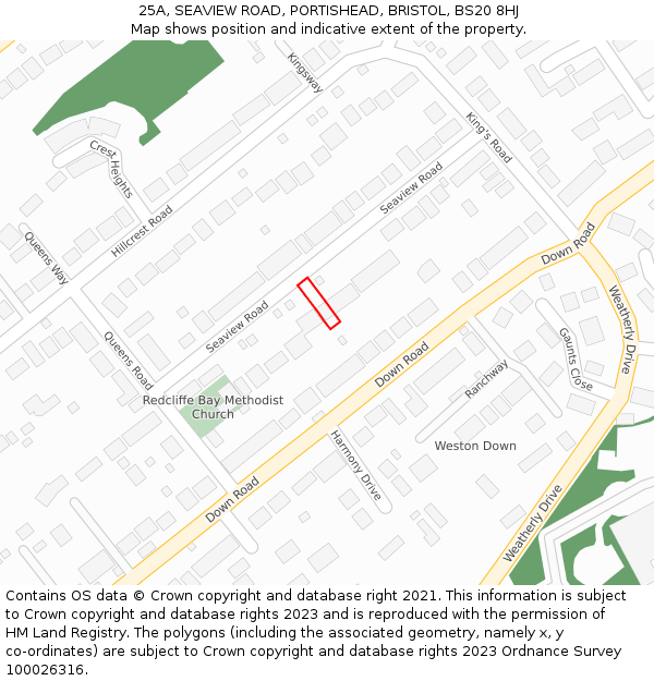 25A, SEAVIEW ROAD, PORTISHEAD, BRISTOL, BS20 8HJ: Location map and indicative extent of plot