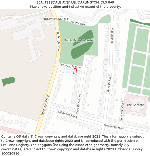 25A, TEESDALE AVENUE, DARLINGTON, DL3 8AP: Location map and indicative extent of plot