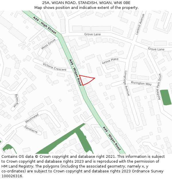 25A, WIGAN ROAD, STANDISH, WIGAN, WN6 0BE: Location map and indicative extent of plot