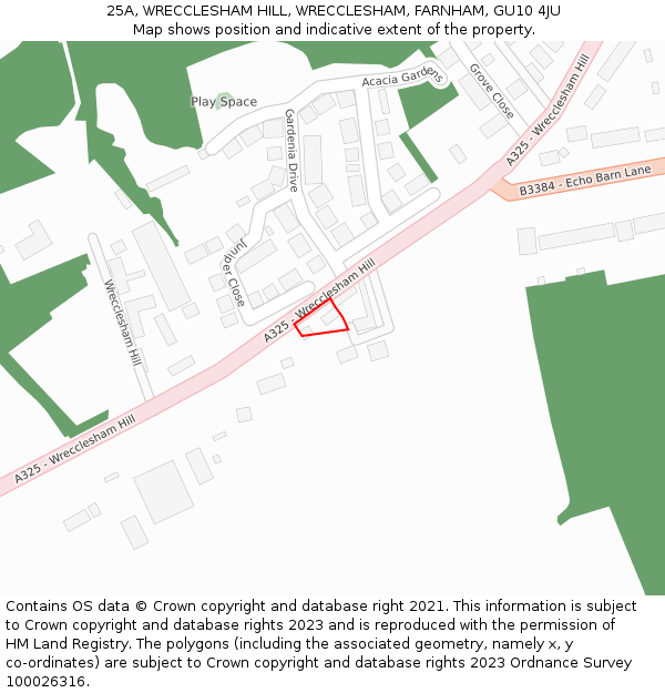 25A, WRECCLESHAM HILL, WRECCLESHAM, FARNHAM, GU10 4JU: Location map and indicative extent of plot