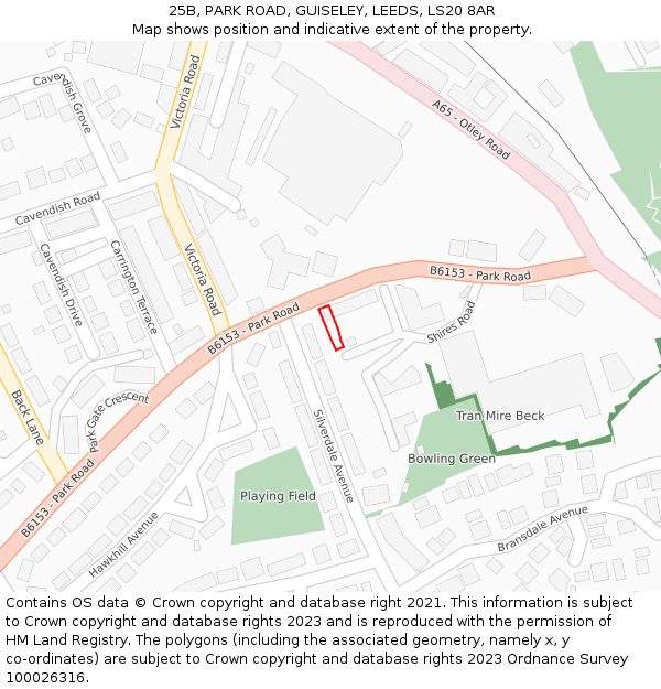 25B, PARK ROAD, GUISELEY, LEEDS, LS20 8AR: Location map and indicative extent of plot