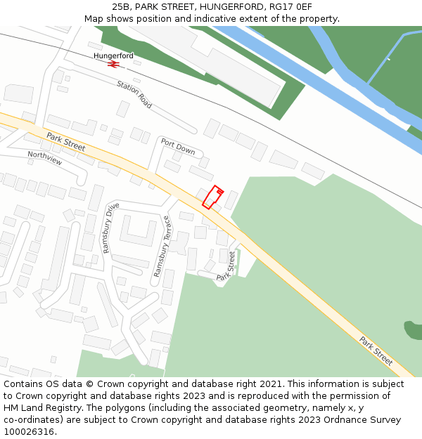 25B, PARK STREET, HUNGERFORD, RG17 0EF: Location map and indicative extent of plot
