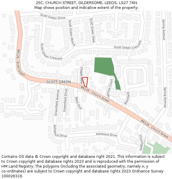 25C, CHURCH STREET, GILDERSOME, LEEDS, LS27 7AN: Location map and indicative extent of plot