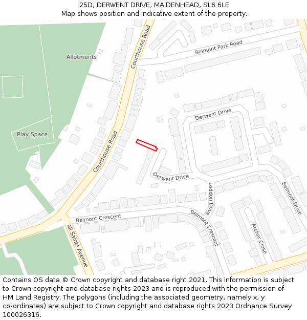 25D, DERWENT DRIVE, MAIDENHEAD, SL6 6LE: Location map and indicative extent of plot