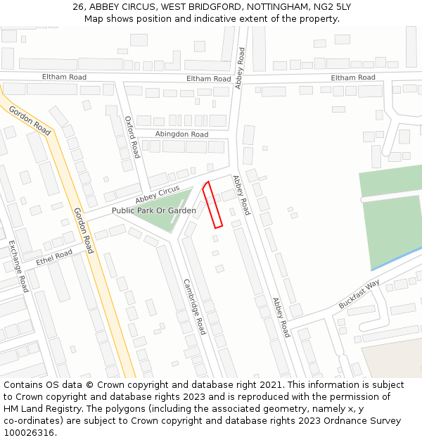 26, ABBEY CIRCUS, WEST BRIDGFORD, NOTTINGHAM, NG2 5LY: Location map and indicative extent of plot