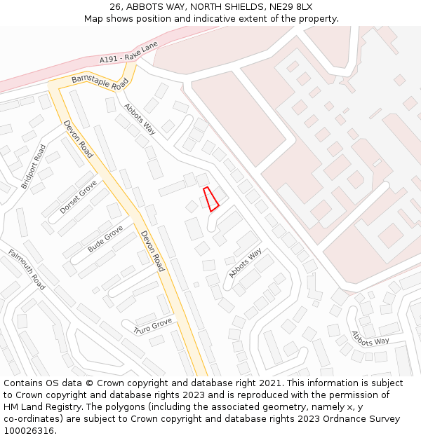 26, ABBOTS WAY, NORTH SHIELDS, NE29 8LX: Location map and indicative extent of plot