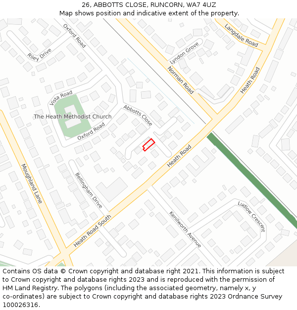 26, ABBOTTS CLOSE, RUNCORN, WA7 4UZ: Location map and indicative extent of plot
