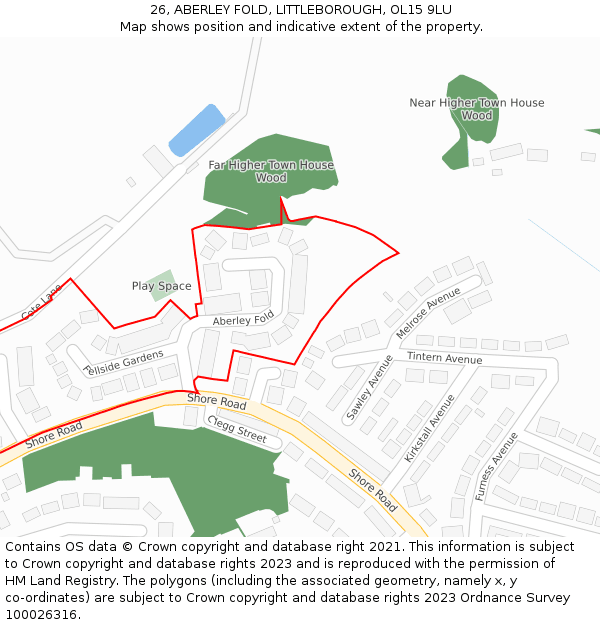 26, ABERLEY FOLD, LITTLEBOROUGH, OL15 9LU: Location map and indicative extent of plot