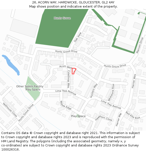 26, ACORN WAY, HARDWICKE, GLOUCESTER, GL2 4AY: Location map and indicative extent of plot