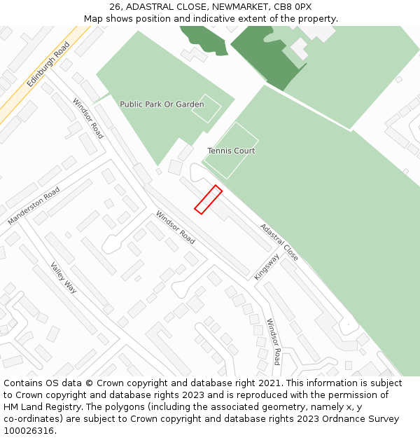 26, ADASTRAL CLOSE, NEWMARKET, CB8 0PX: Location map and indicative extent of plot