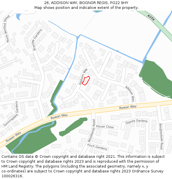 26, ADDISON WAY, BOGNOR REGIS, PO22 9HY: Location map and indicative extent of plot