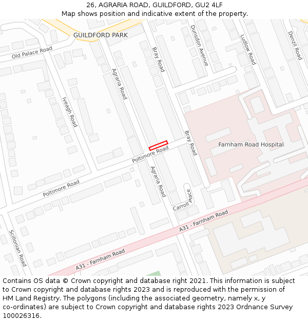 26, AGRARIA ROAD, GUILDFORD, GU2 4LF: Location map and indicative extent of plot