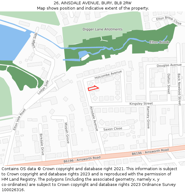 26, AINSDALE AVENUE, BURY, BL8 2RW: Location map and indicative extent of plot