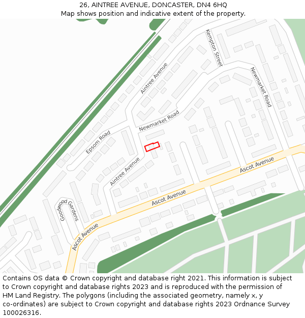 26, AINTREE AVENUE, DONCASTER, DN4 6HQ: Location map and indicative extent of plot