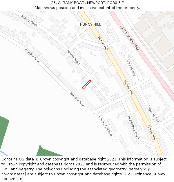 26, ALBANY ROAD, NEWPORT, PO30 5JE: Location map and indicative extent of plot