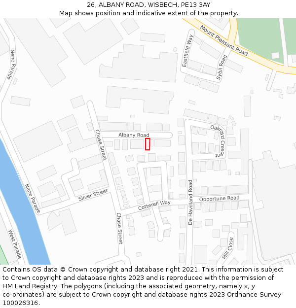 26, ALBANY ROAD, WISBECH, PE13 3AY: Location map and indicative extent of plot