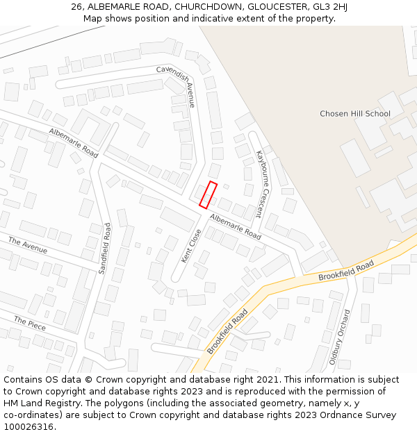 26, ALBEMARLE ROAD, CHURCHDOWN, GLOUCESTER, GL3 2HJ: Location map and indicative extent of plot