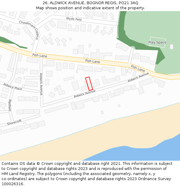 26, ALDWICK AVENUE, BOGNOR REGIS, PO21 3AQ: Location map and indicative extent of plot