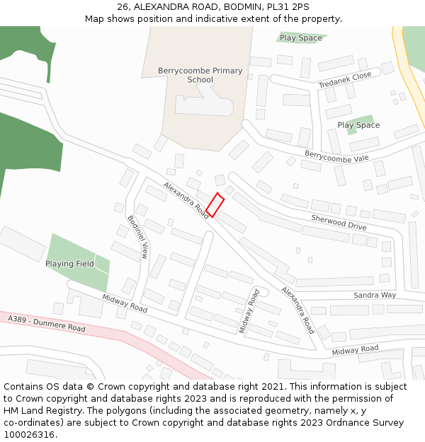 26, ALEXANDRA ROAD, BODMIN, PL31 2PS: Location map and indicative extent of plot