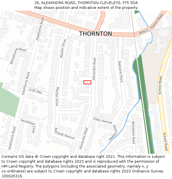 26, ALEXANDRA ROAD, THORNTON-CLEVELEYS, FY5 5DA: Location map and indicative extent of plot