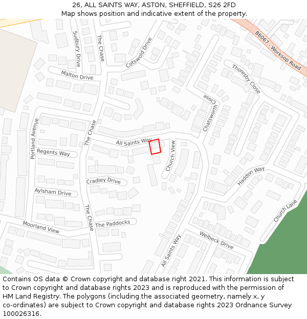 26, ALL SAINTS WAY, ASTON, SHEFFIELD, S26 2FD: Location map and indicative extent of plot