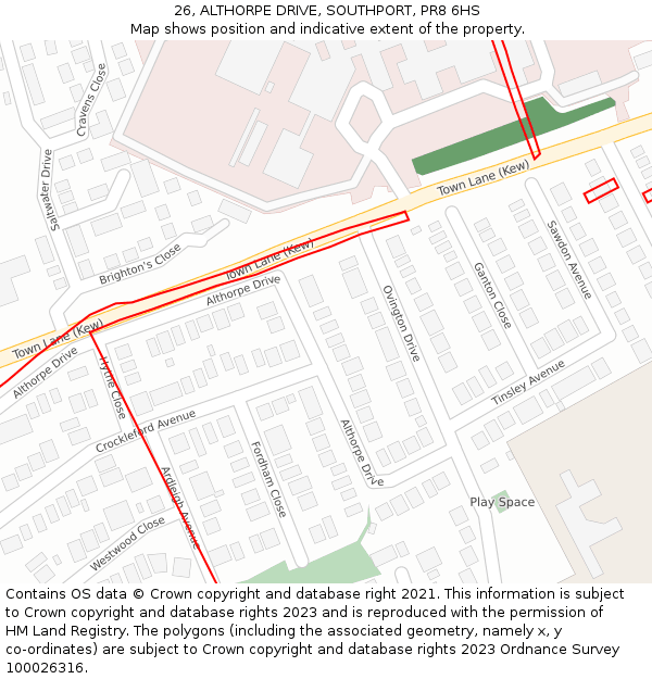 26, ALTHORPE DRIVE, SOUTHPORT, PR8 6HS: Location map and indicative extent of plot