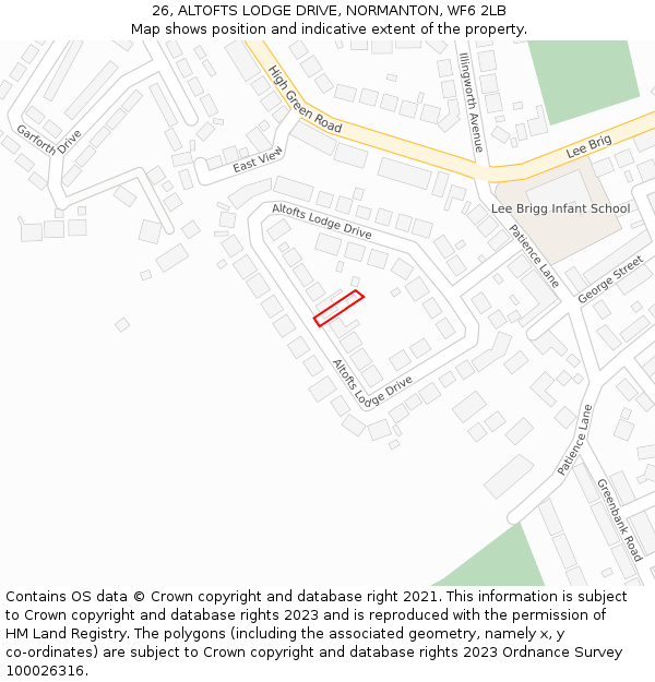 26, ALTOFTS LODGE DRIVE, NORMANTON, WF6 2LB: Location map and indicative extent of plot