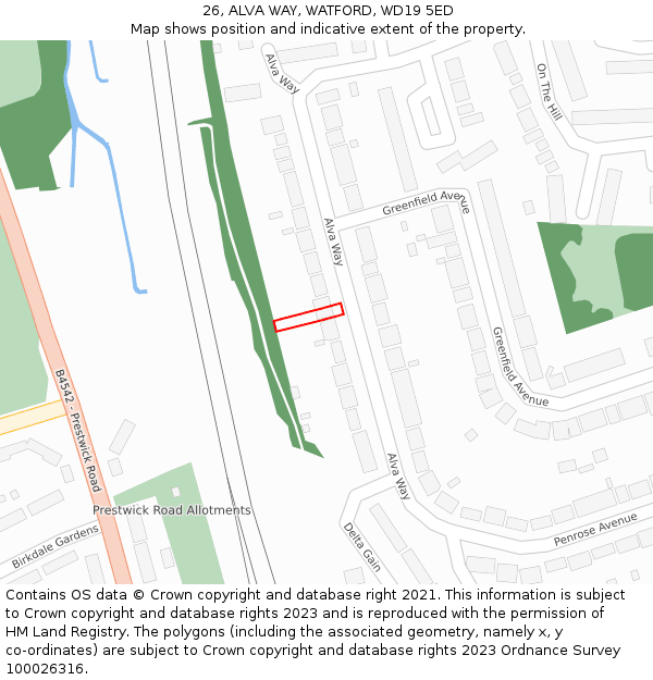 26, ALVA WAY, WATFORD, WD19 5ED: Location map and indicative extent of plot