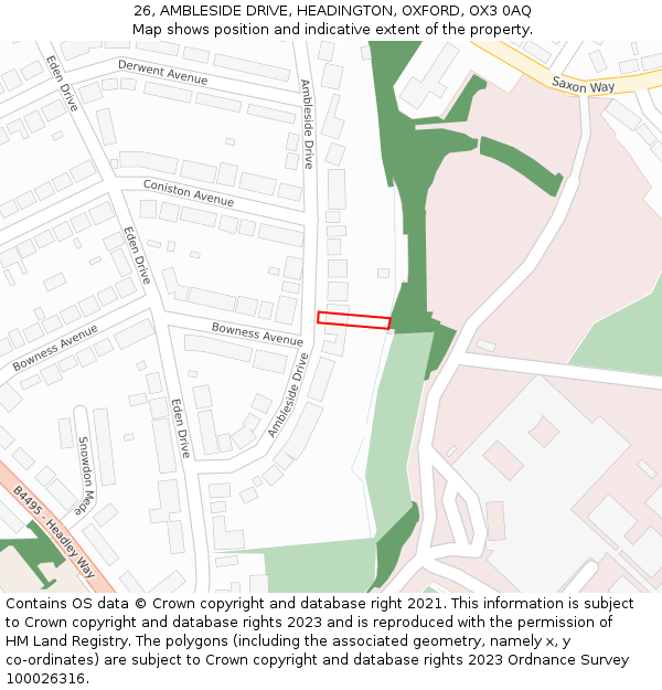 26, AMBLESIDE DRIVE, HEADINGTON, OXFORD, OX3 0AQ: Location map and indicative extent of plot