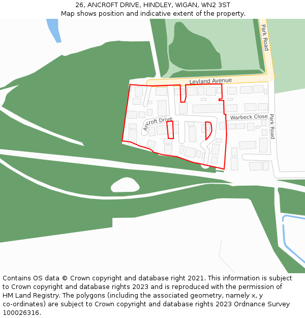 26, ANCROFT DRIVE, HINDLEY, WIGAN, WN2 3ST: Location map and indicative extent of plot