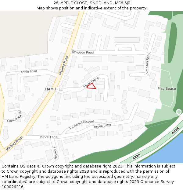 26, APPLE CLOSE, SNODLAND, ME6 5JP: Location map and indicative extent of plot