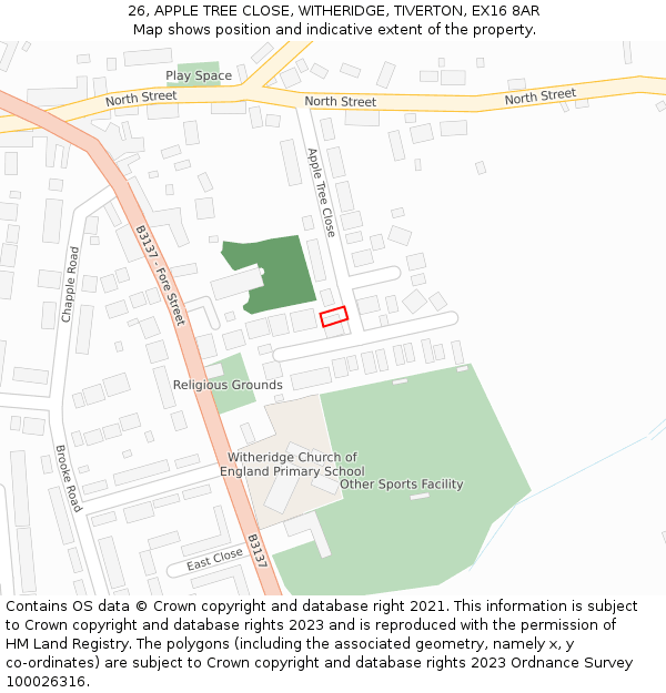 26, APPLE TREE CLOSE, WITHERIDGE, TIVERTON, EX16 8AR: Location map and indicative extent of plot