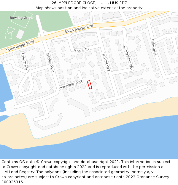 26, APPLEDORE CLOSE, HULL, HU9 1PZ: Location map and indicative extent of plot